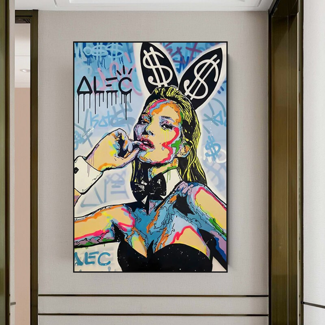 ChandelierDecor - Kate Moss Bunny Canvas Painting - Pop Art by Alec Monopoly