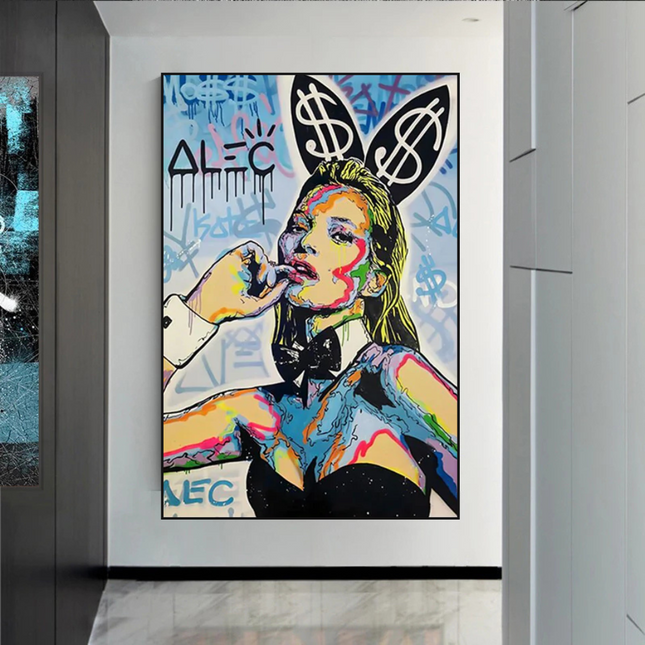 ChandelierDecor - Kate Moss Bunny Canvas Painting - Pop Art by Alec Monopoly
