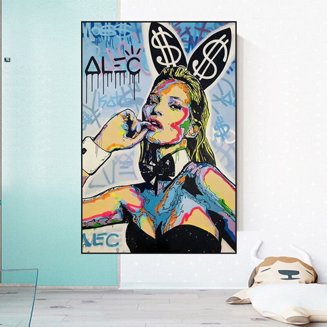 ChandelierDecor - Kate Moss Bunny Canvas Painting - Pop Art by Alec Monopoly