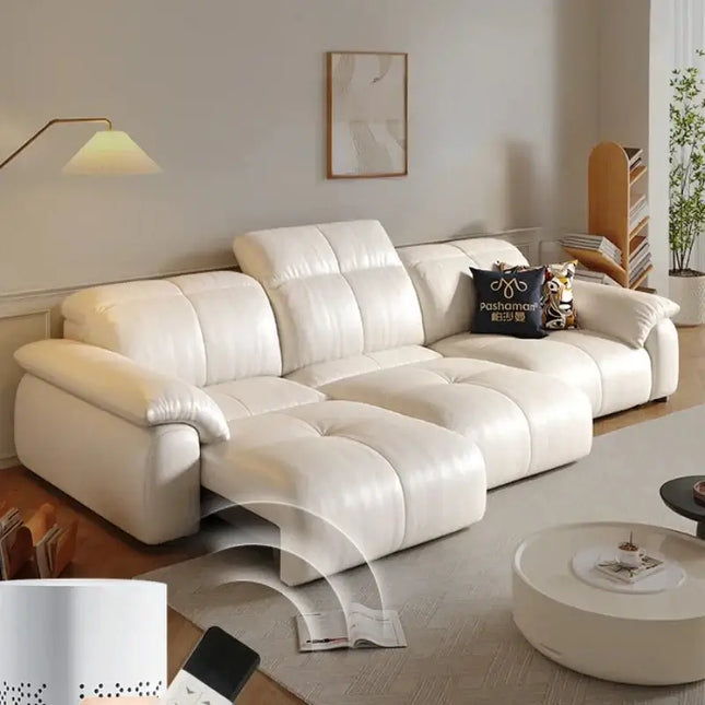 ChandelierDecor-Leather Sectional Sofa – Reclining, Remote Control