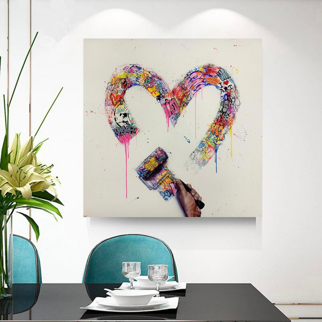 ChandelierDecor - Love Heart Graffiti Canvas Wall Art