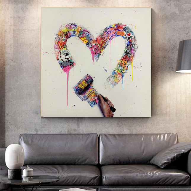 ChandelierDecor - Love Heart Graffiti Canvas Wall Art