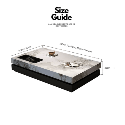 ChandelierDecor - Low Base Marble Coffee Table – Gloss Rectangular Modern Design