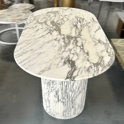 Luxury White Polished Finish Marble Dining Table Set-Dining Tables