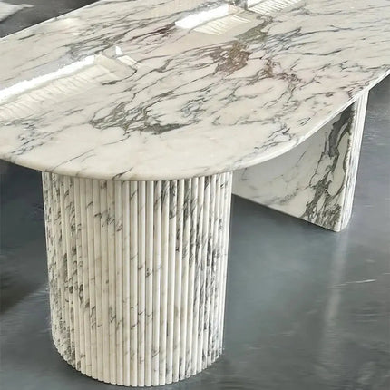 Luxury White Polished Finish Marble Dining Table Set-Dining Tables