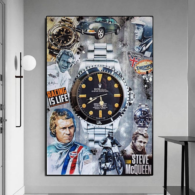 ChandelierDecor - Luxury Pop Art Canvas Print - Mcqueen Watch Painting for Home Decor