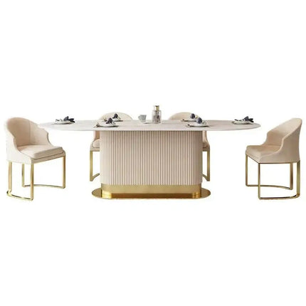French Cream Wind Rock Slab Dining Table Set – Elegant & Durable Luxury-Dining Tables