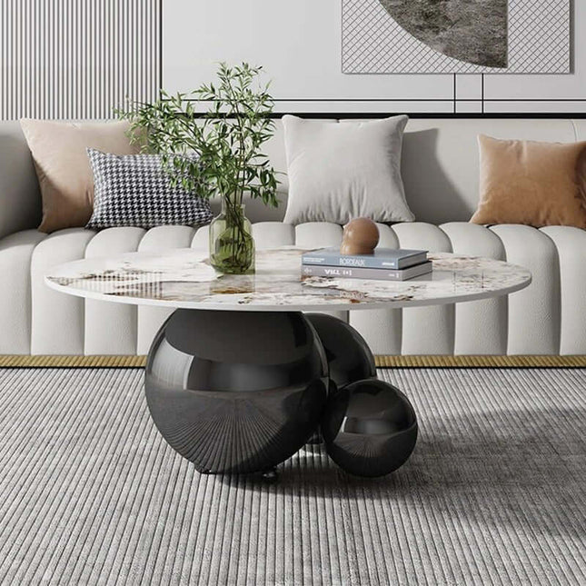 ChandelierDecor - Marble Pebbles Coffee Table – Globe Balls Round Design
