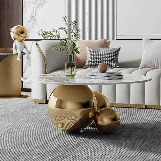 ChandelierDecor - Marble Pebbles Coffee Table – Globe Balls Round Design
