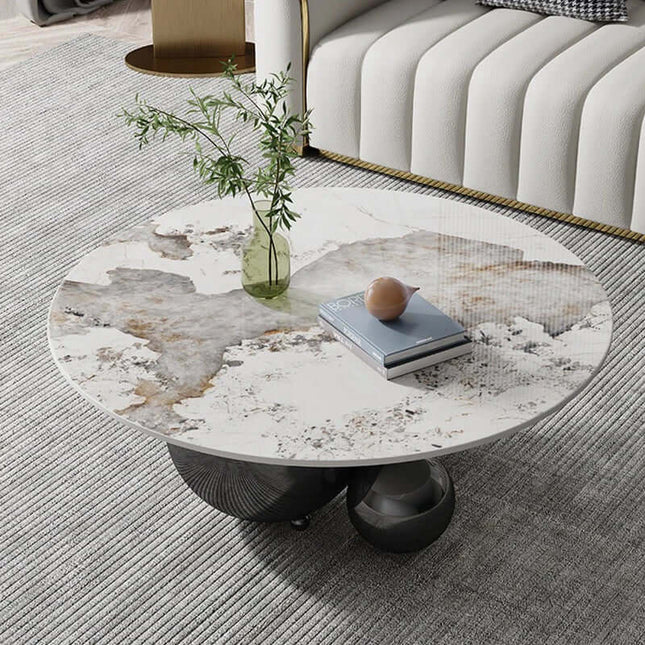 ChandelierDecor - Marble Pebbles Coffee Table – Globe Balls Round Design