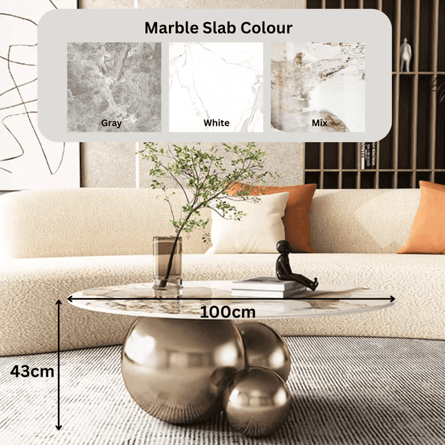 ChandelierDecor - Marble Pebbles Coffee Table – Globe Balls Round Design