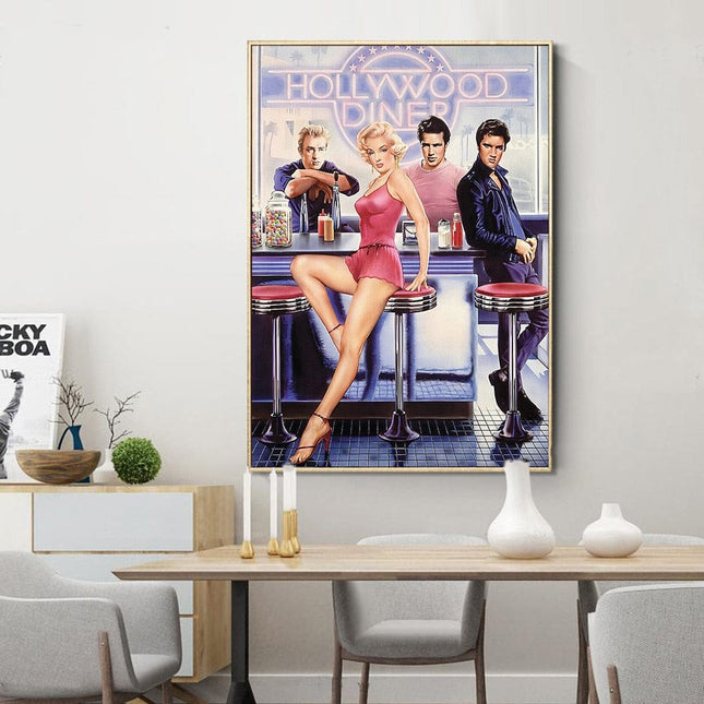 ChandelierDecor - Marilyn And Elvis at Diner Canvas Wall Art - Masterpiece
