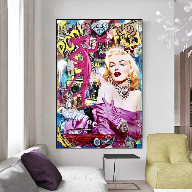 ChandelierDecor - Marilyn and Pink Panther Street Graffiti Art on Cadillac