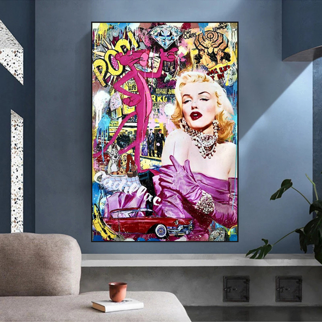ChandelierDecor - Marilyn and Pink Panther Street Graffiti Art on Cadillac