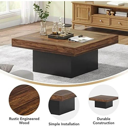 ChandelierDecor-Minimalist Square Coffee Table - Modern Iron & Oak Wood