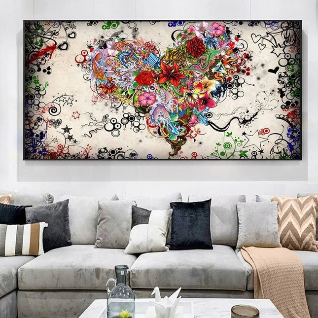 ChandelierDecor - Modern Art Colourful Heart Flowers Canvas Wall Art