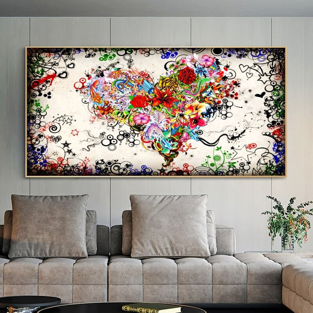 ChandelierDecor - Modern Art Colourful Heart Flowers Canvas Wall Art
