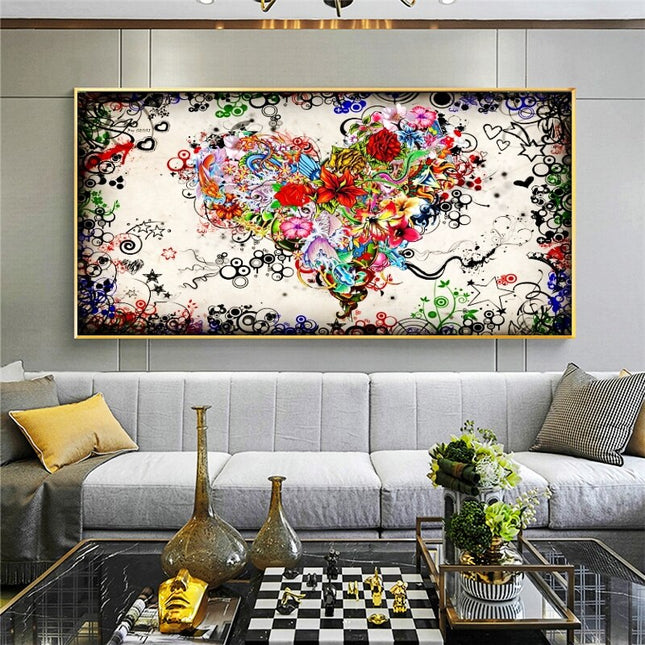 ChandelierDecor - Modern Art Colourful Heart Flowers Canvas Wall Art