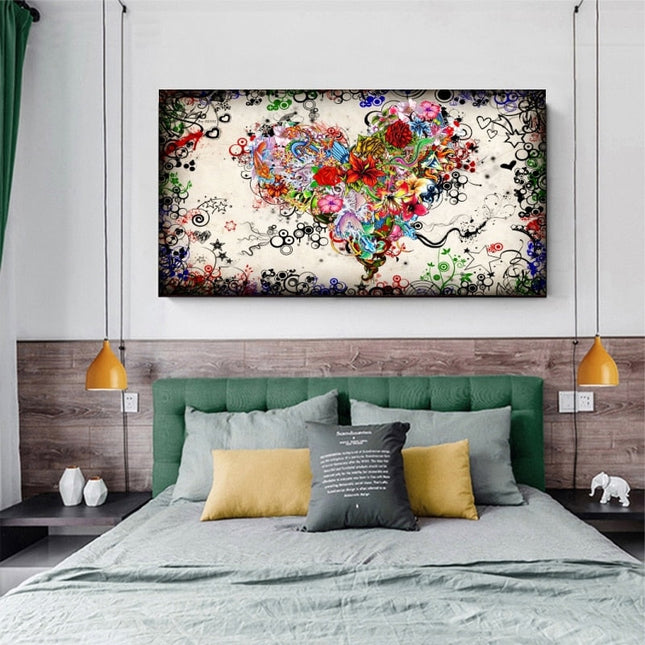 ChandelierDecor - Modern Art Colourful Heart Flowers Canvas Wall Art