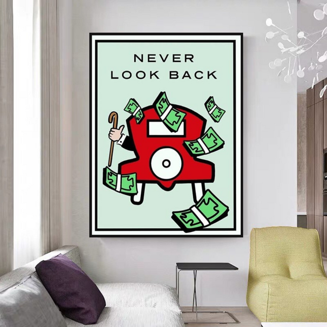 ChandelierDecor - Monopoly Never Look Back Card Canvas Wall Art