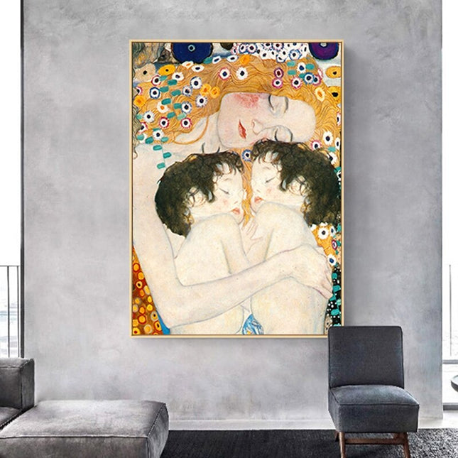 ChandelierDecor - Mother Love Twins Baby By Gustav Klimt Canvas Wall Art