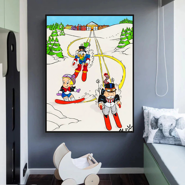 ChandelierDecor - Mr Monopoly Canvas Wall Art: Exclusive Skiing Design