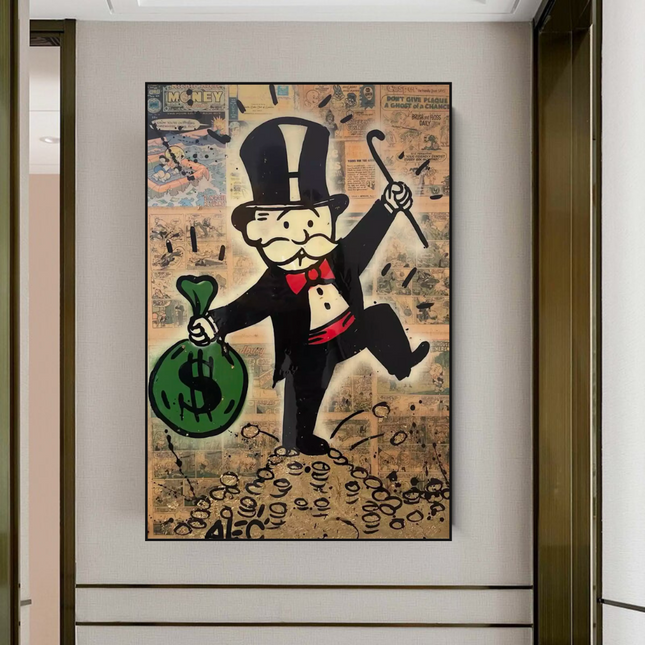 ChandelierDecor - Mr Monopoly Canvas Wall Art - Money Bags