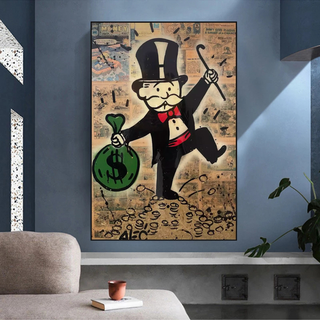 ChandelierDecor - Mr Monopoly Canvas Wall Art - Money Bags