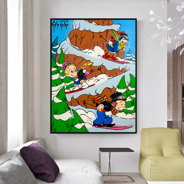 ChandelierDecor - Mr Monopoly Canvas Wall Art ‚Äì Snow Skiing Exclusive Designs