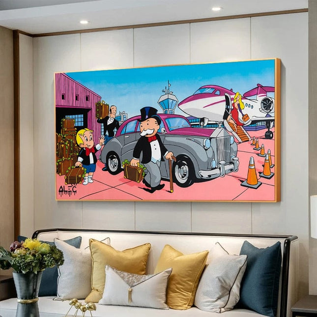 ChandelierDecor - Mr Monopoly Canvas Wall Art for Money Bags on Jet