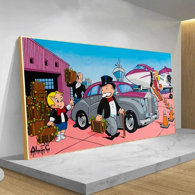 ChandelierDecor - Mr Monopoly Canvas Wall Art for Money Bags on Jet