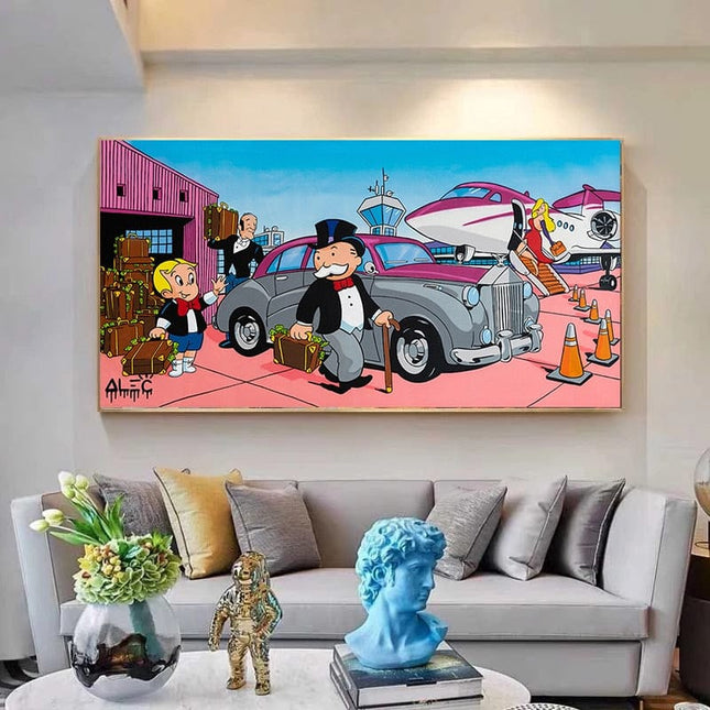 ChandelierDecor - Mr Monopoly Canvas Wall Art for Money Bags on Jet