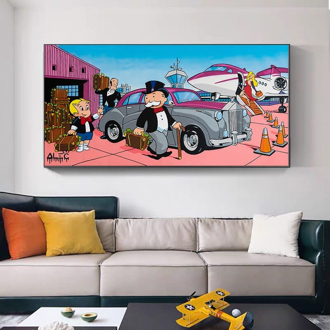 ChandelierDecor - Mr Monopoly Canvas Wall Art for Money Bags on Jet