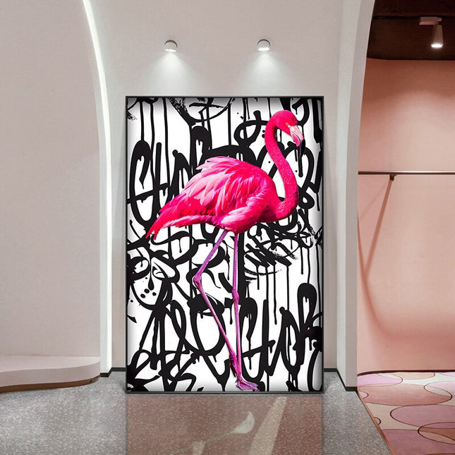 ChandelierDecor - Pink Flamingo Graffiti Canvas Wall Art