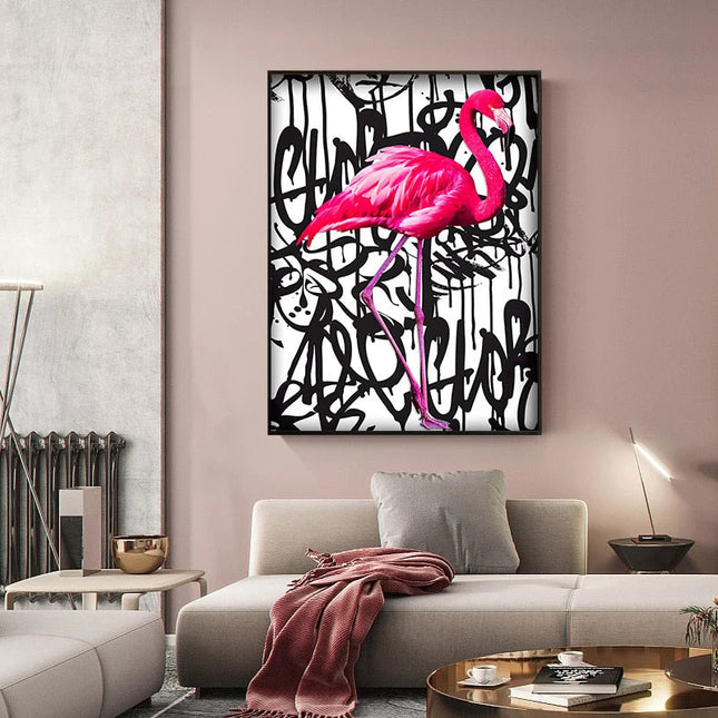 ChandelierDecor - Pink Flamingo Graffiti Canvas Wall Art