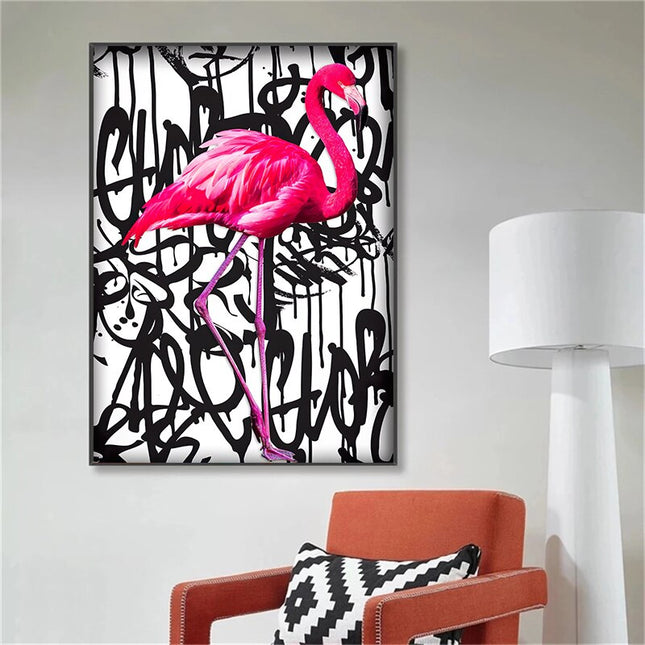 ChandelierDecor - Pink Flamingo Graffiti Canvas Wall Art