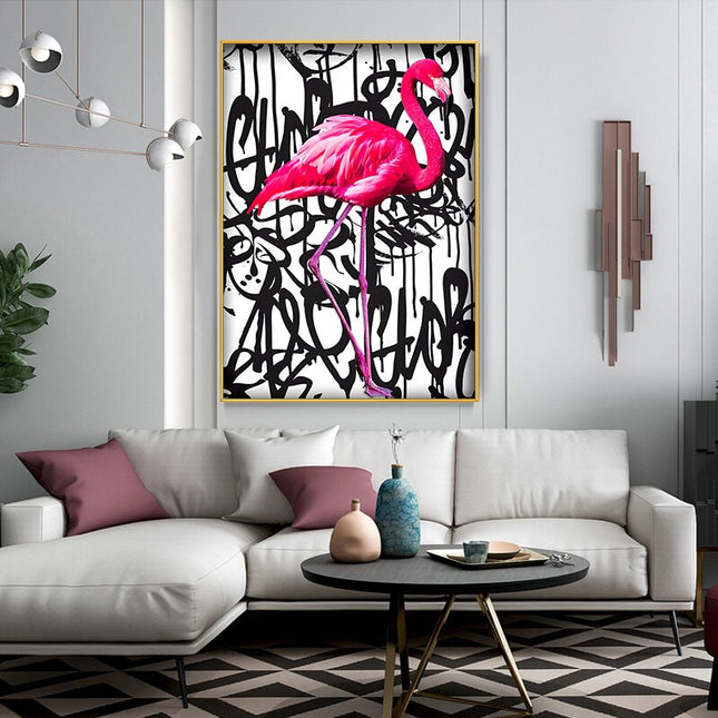 ChandelierDecor - Pink Flamingo Graffiti Canvas Wall Art