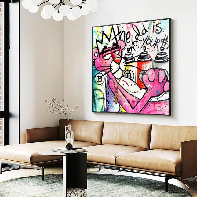 ChandelierDecor - Playful Pink Panther Poster - Whimsical Wall Art