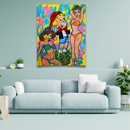 ChandelierDecor - Richie Rich Monopoly Millionaire with Girls Canvas Wall Art