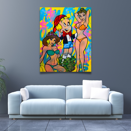 ChandelierDecor - Richie Rich Monopoly Millionaire with Girls Canvas Wall Art