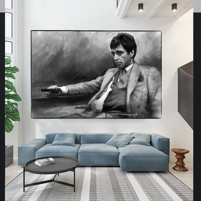 ChandelierDecor - Scarface Pablo Black & White Mafia Canvas Wall Art