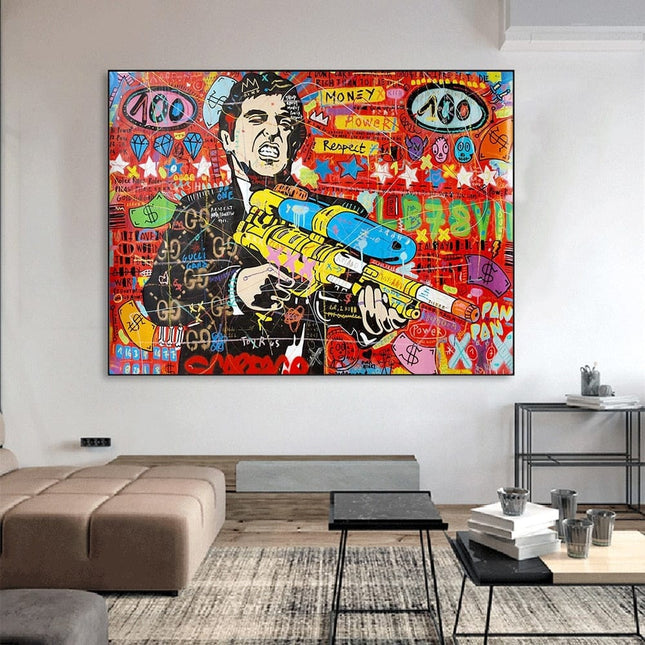 ChandelierDecor - Scarface Pablo Graffiti Canvas Wall Art: Vibrant Masterpiece