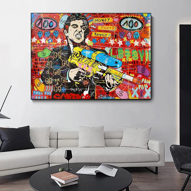 ChandelierDecor - Scarface Pablo Graffiti Canvas Wall Art: Vibrant Masterpiece