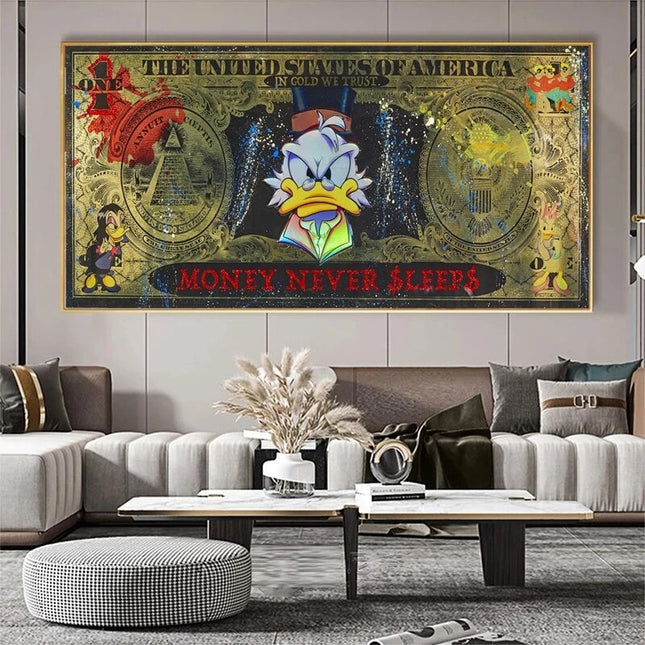 ChandelierDecor - Scrooge McDuck Money Never Sleep Wall Art