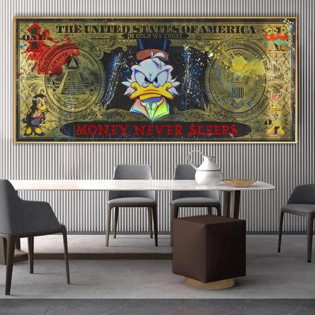 ChandelierDecor - Scrooge McDuck Money Never Sleep Wall Art