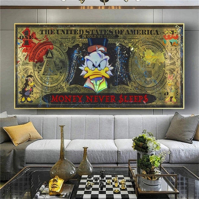 ChandelierDecor - Scrooge McDuck Money Never Sleep Wall Art
