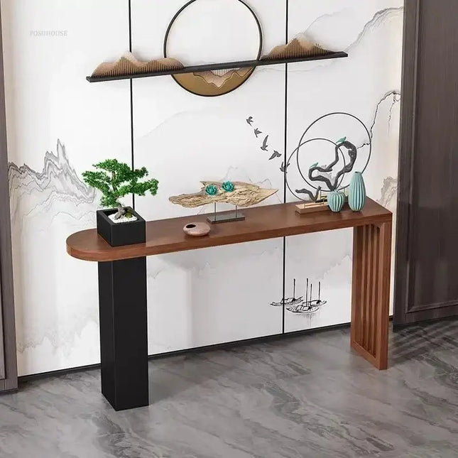 ChandelierDecor-Slim Solid Wood Console Table for Narrow Spaces