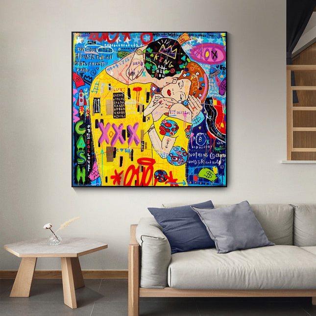 ChandelierDecor - Street Graffiti The Kiss Art Reproduction Canvas Print