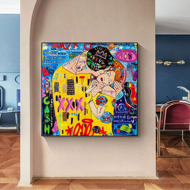 ChandelierDecor - Street Graffiti The Kiss Art Reproduction Canvas Print