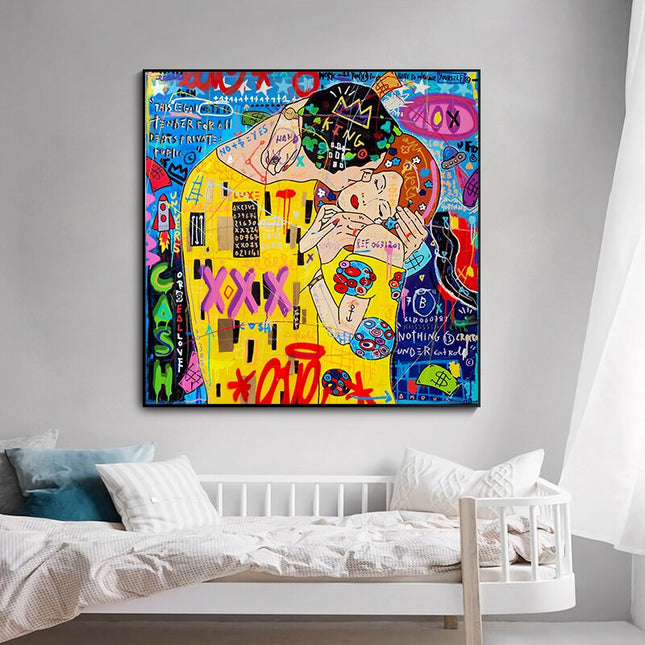 ChandelierDecor - Street Graffiti The Kiss Art Reproduction Canvas Print